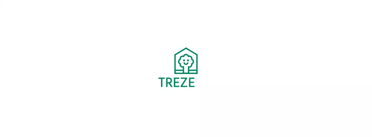 Design de empresa de mobiliário com logótipo de marca com uma árvore numa casa