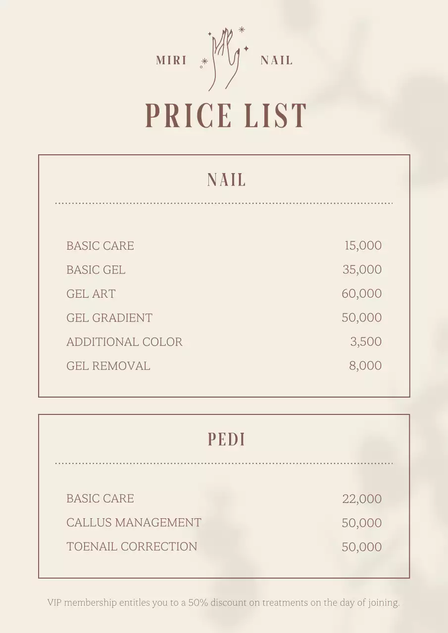 Beige Elegant Nail Menu Poster