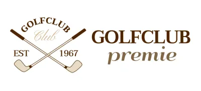 Golfclubs met bruin gekleurd golfclublogo voor een eersteklas gevoel