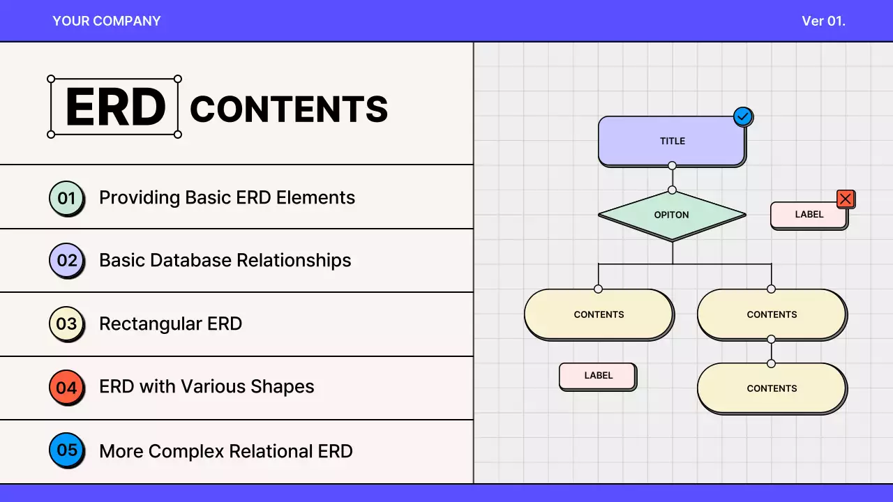 파랑과 보라색의 강조된 개발자 ERD 다이어그램 기획서