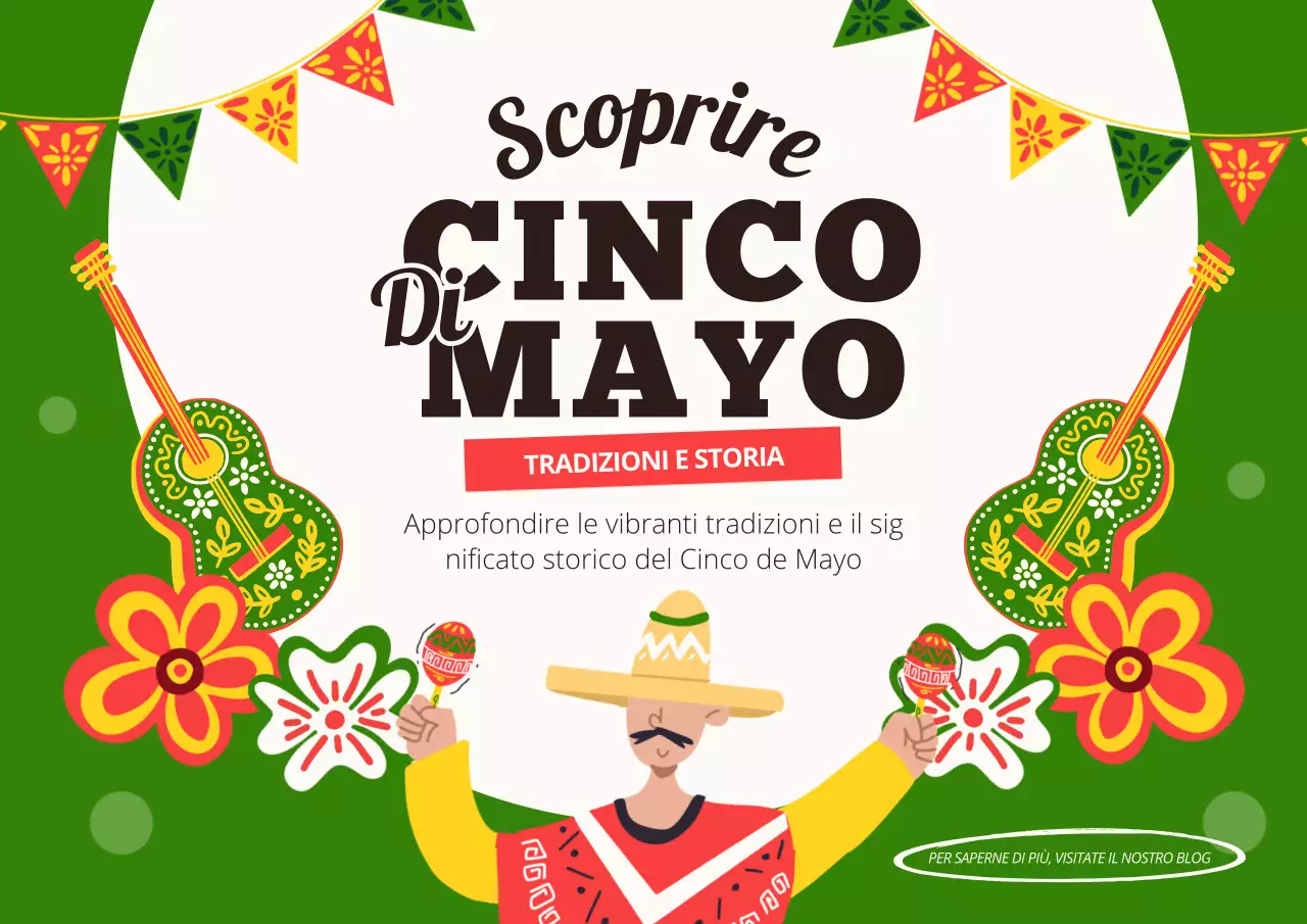 Pubblicità verde e bianca del blog sulla storia del Cinco de Mayo