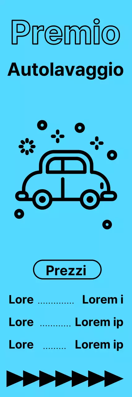 Ubicazione e prezzi dell'autolavaggio in testo nero su sfondo blu