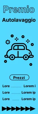 Ubicazione e prezzi dell'autolavaggio in testo nero su sfondo blu