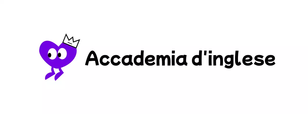 Accademia d'inglese con un simpatico concetto di personaggi dal cuore viola