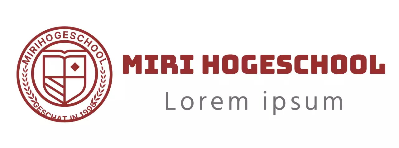 Middelbare school logo in de vorm van een cirkelvormig onderwijssymbool in bordeauxrood