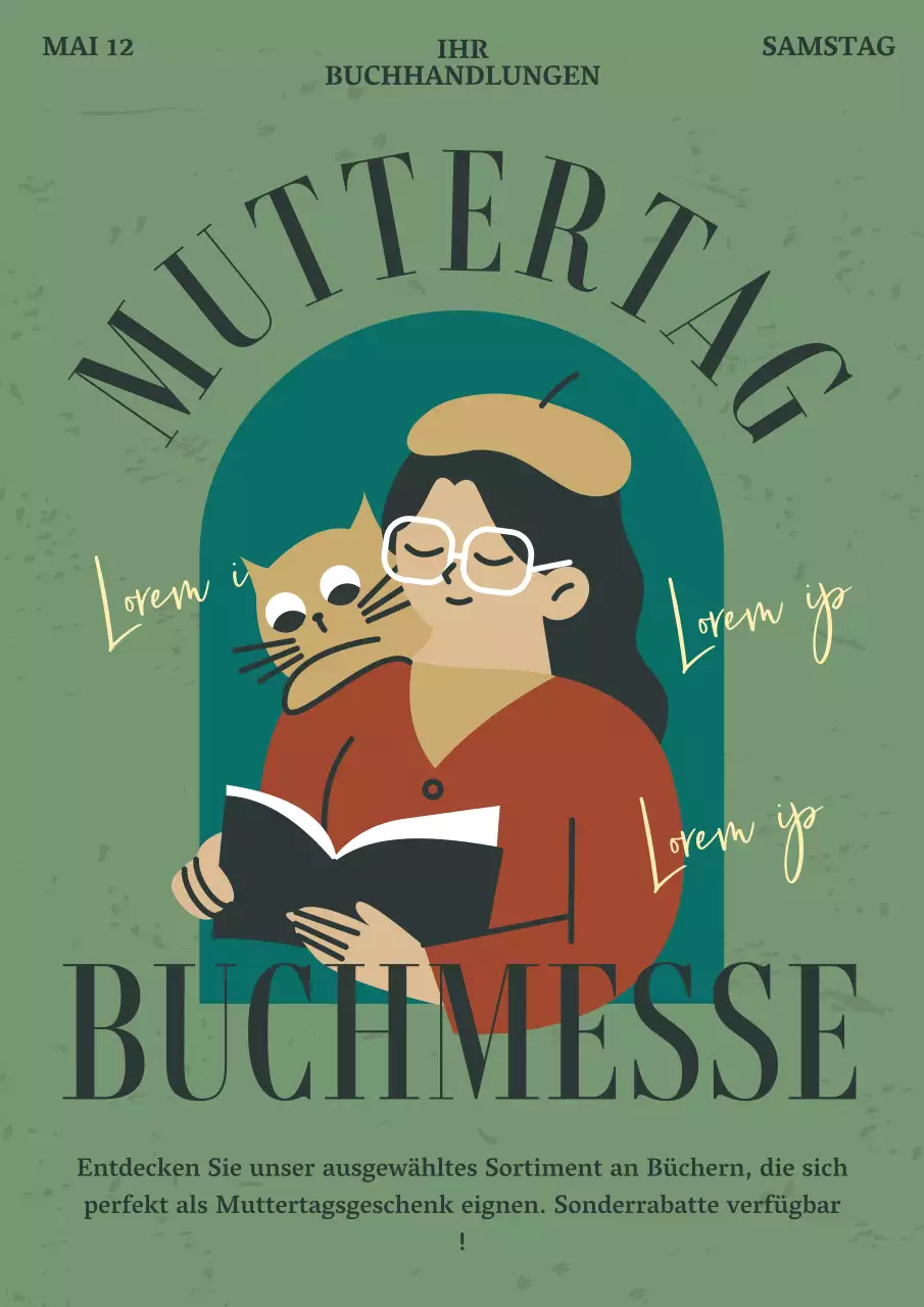 Werbung für eine klassische Muttertags-Buchmesse in Khaki