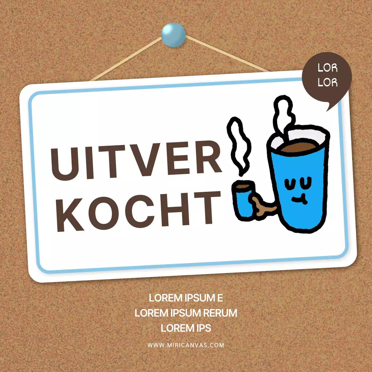 Een verzameling leuke café-etiketten in beige en lichtblauw.