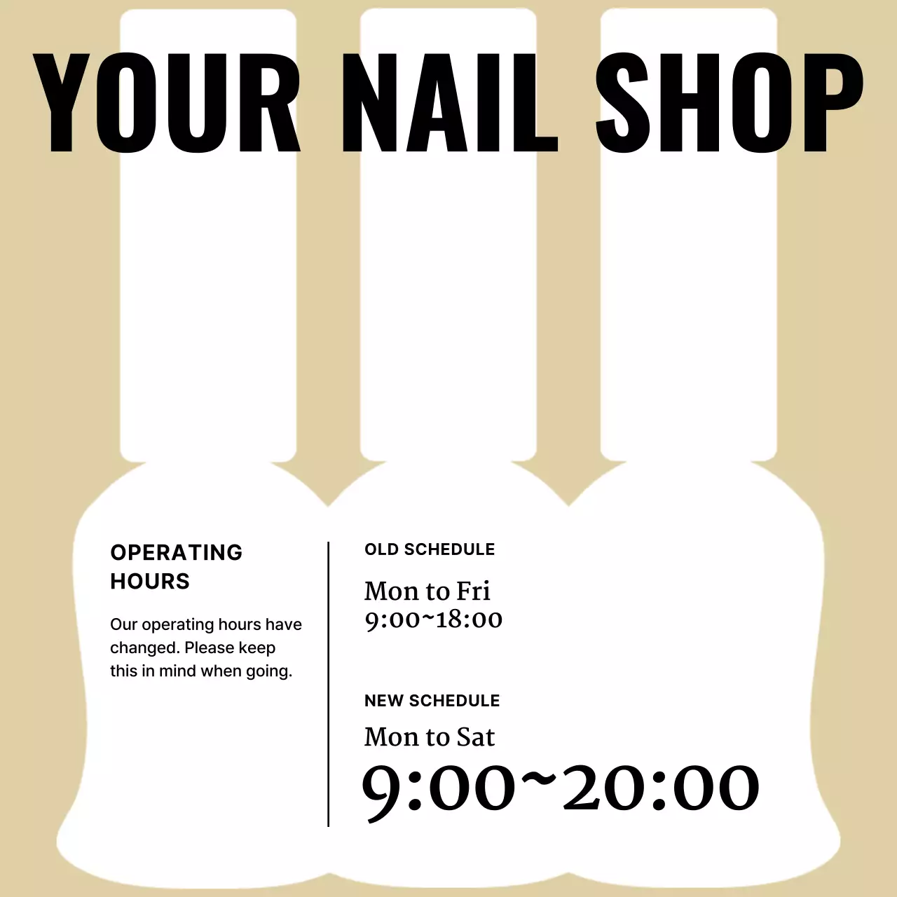 Beige Simple Operating Hours Announcement Social Media Post