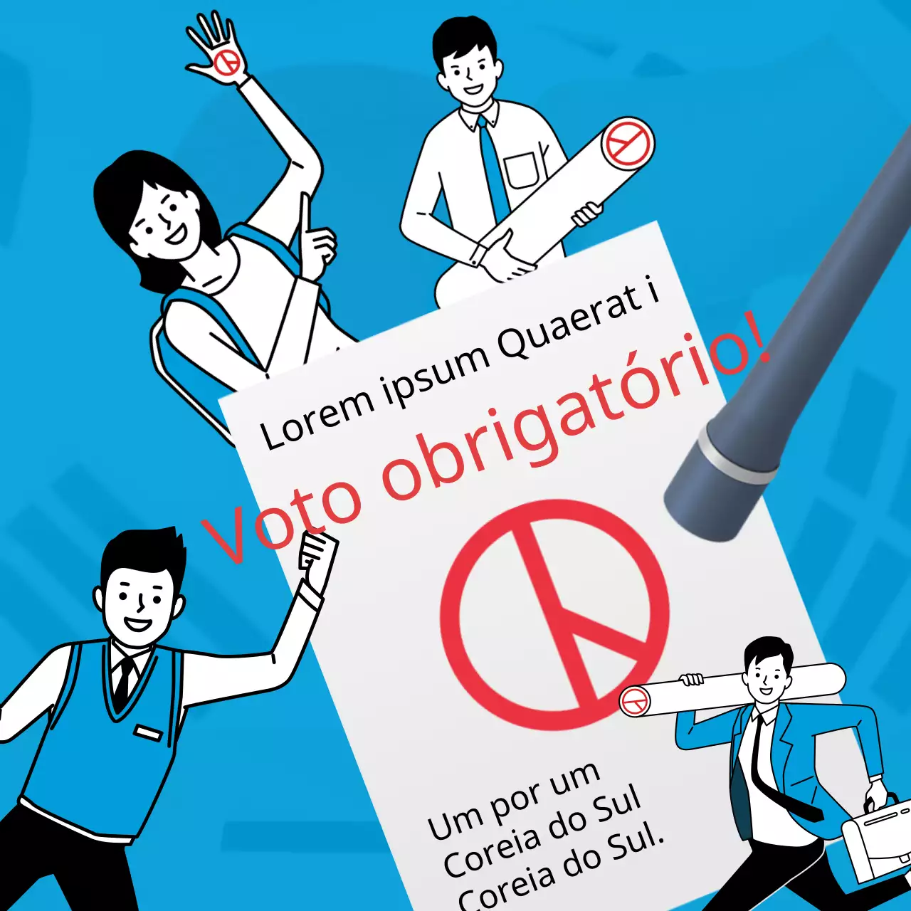 Anúncio eleitoral com pormenores em vermelho e azul claro
