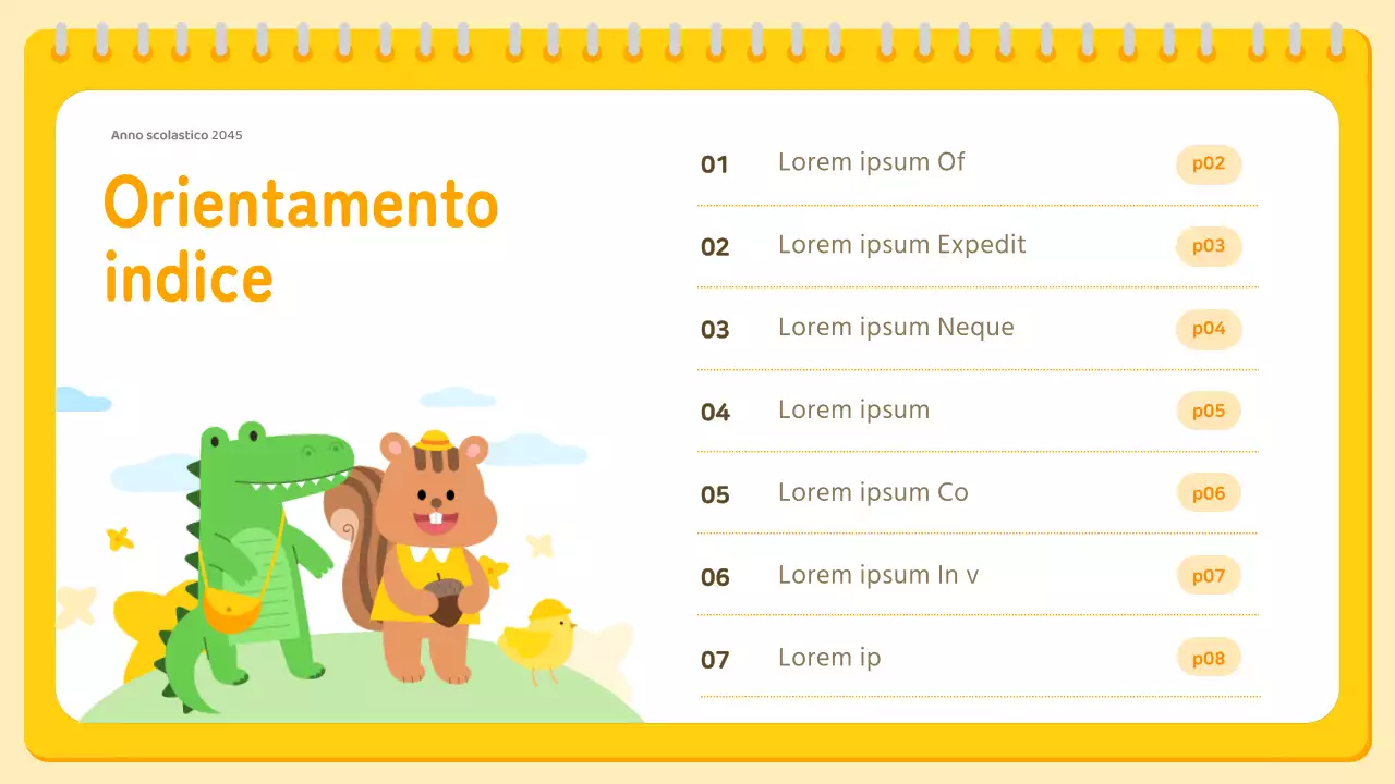 Presentazione dell'orientamento prescolare giallo e arancione
