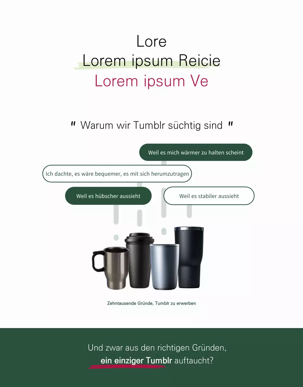 Eine minimalistische Tumblr-Neuankömmlingsanzeige in Weiß und Grün