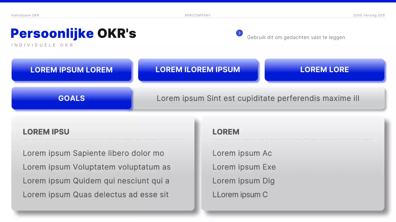 Modern OKR-rapport in blauw en wit