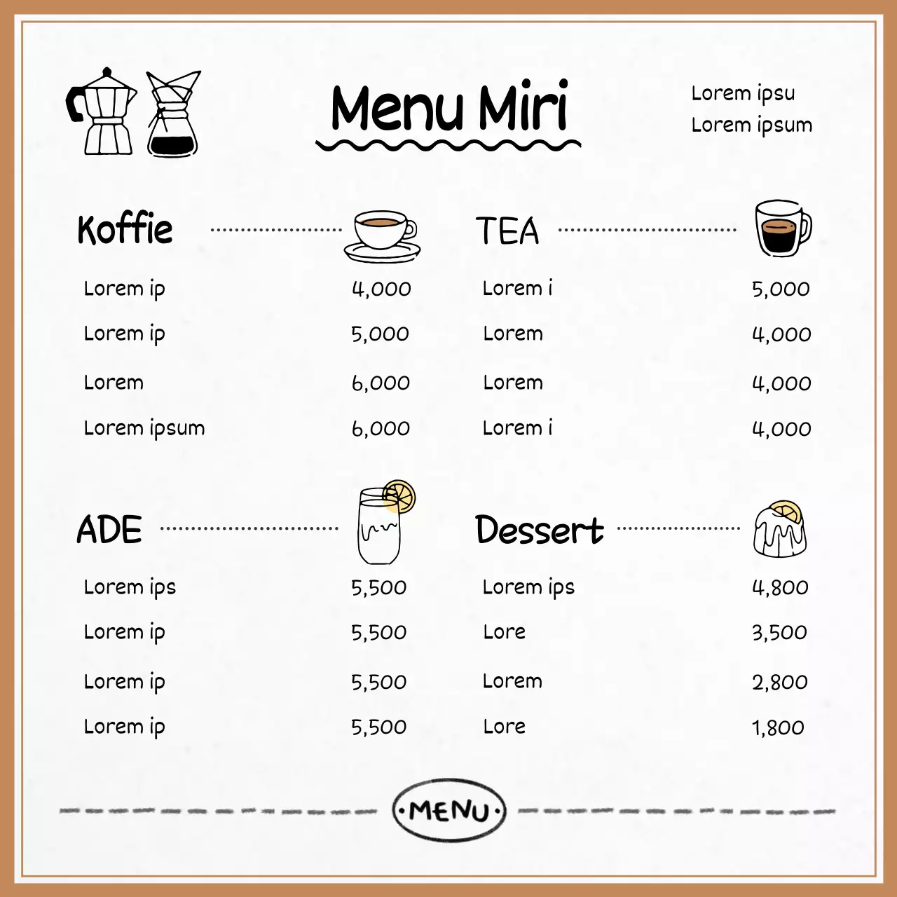 Bruine, gezellige café-aankondigingen