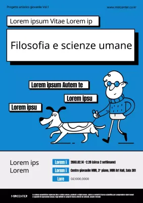Cercasi studenti di filosofia e scienze umane in blu e grigio kitsch.