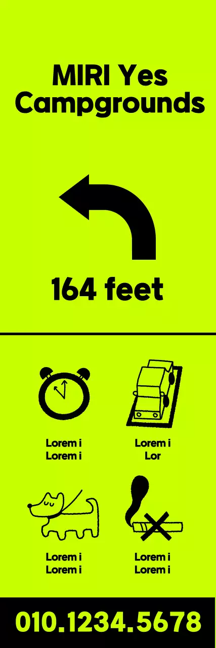 Localizações dos parques de campismo em texto preto sobre fundo fluorescente