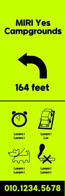 Localizações dos parques de campismo em texto preto sobre fundo fluorescente