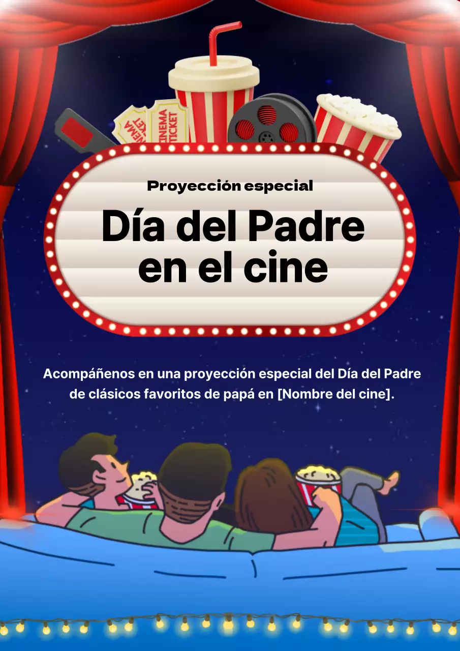 Publicidad de la película retro azul y roja del Día del Padre