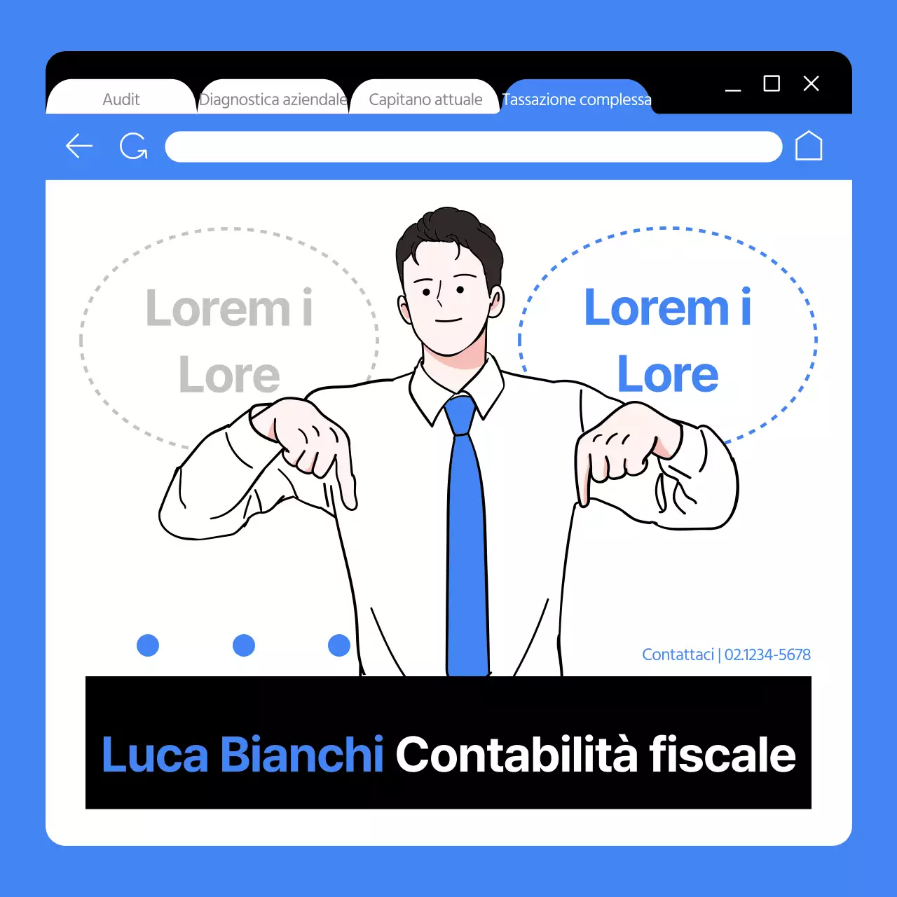 Un semplice annuncio di contabilità fiscale in blu e nero