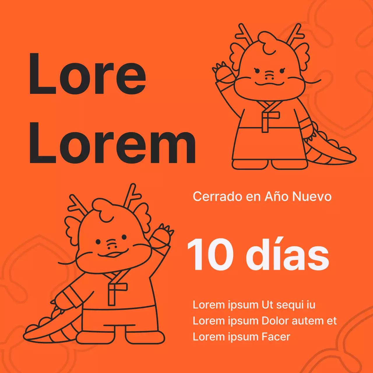 Anuncio pop-art en blanco y naranja de las rebajas del Año Nuevo Lunar