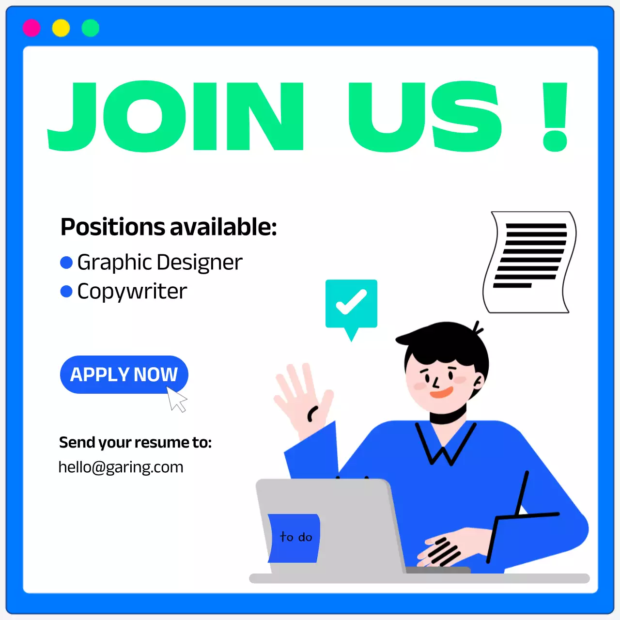 컬러풀 일러스트 채용 템플릿 소셜 포스트 모집 중