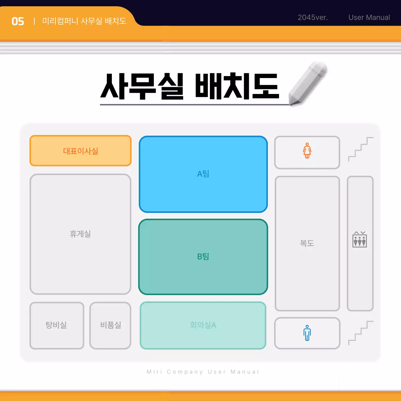 검정과 주황색의 심플한 신입사원 입사매뉴얼 교육자료
