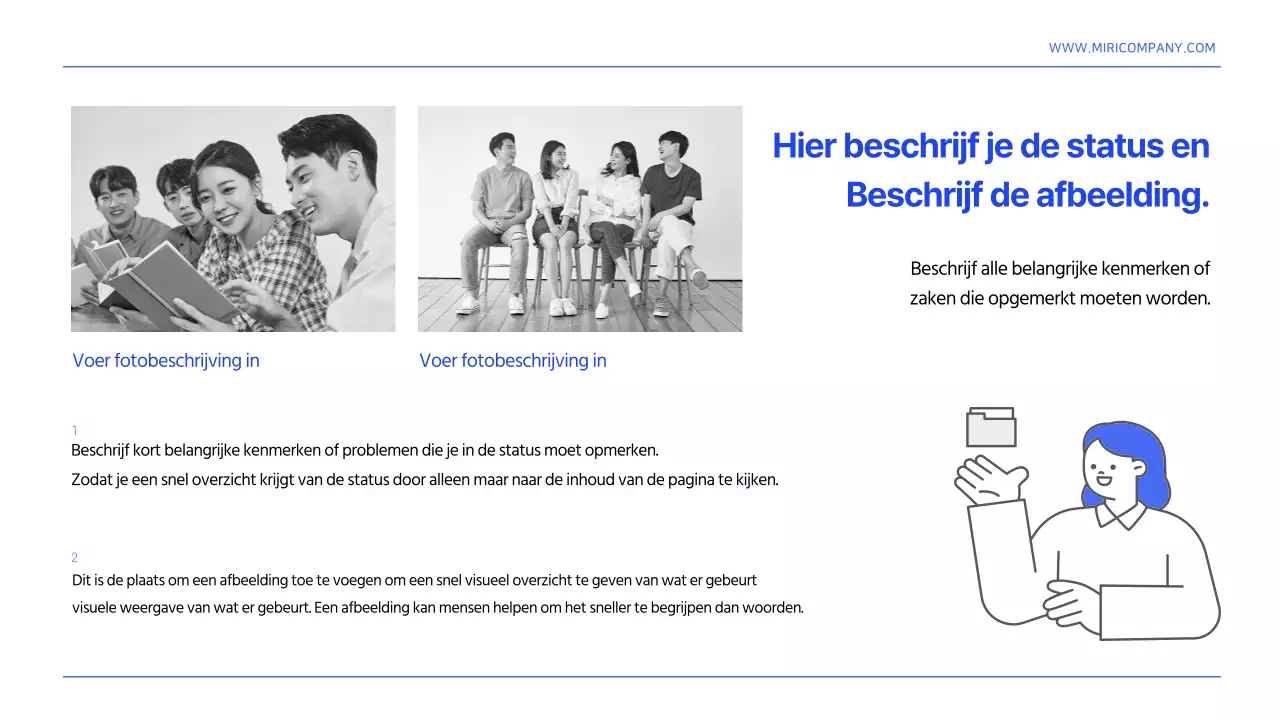 Een eenvoudig blauw-wit sjabloonrapport voor informatieorganisatie