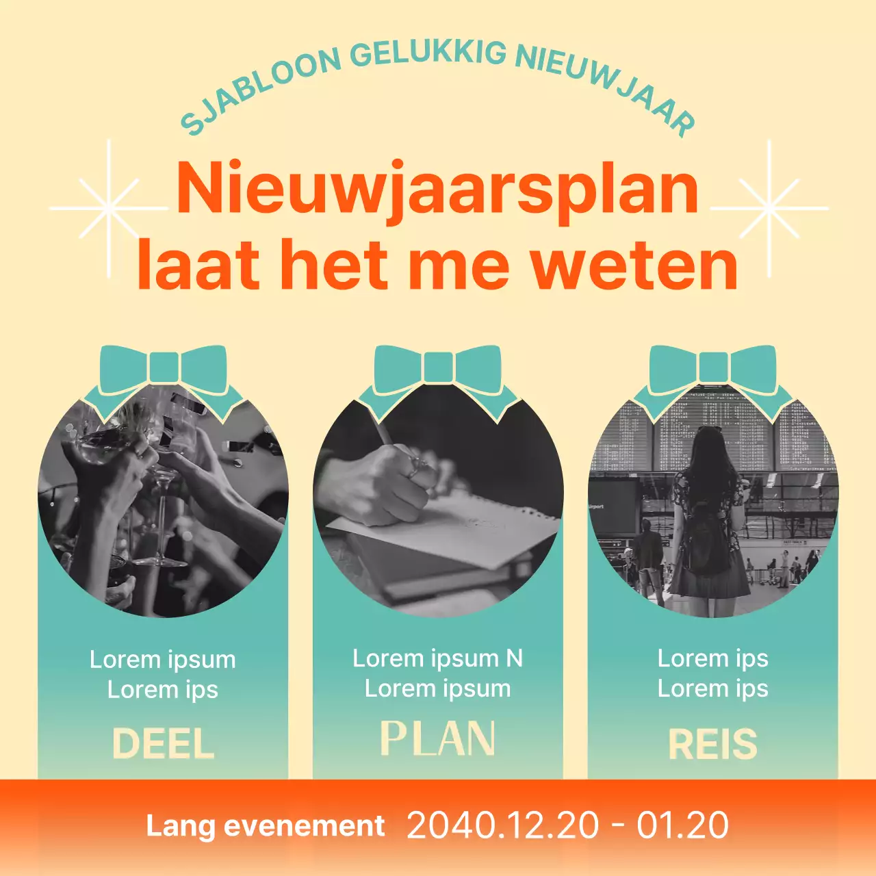 Een oosters vakantiesjabloon in oranje en mint promoten