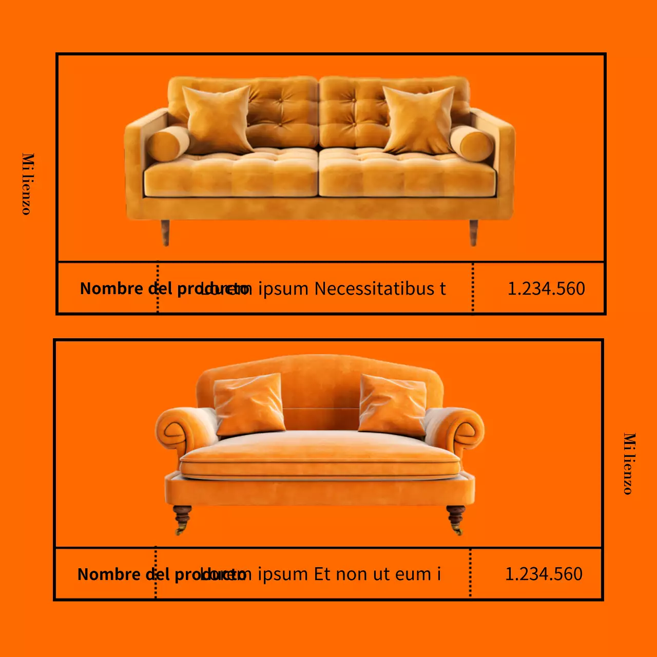 Anuncio minimalista de una tienda de muebles en naranja y negro