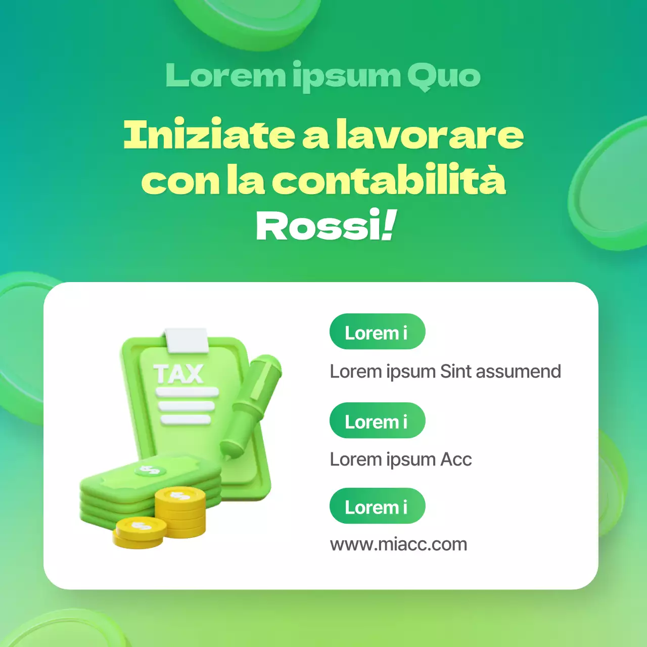 Moderna spiegazione di fine anno contabile con sfondo verde