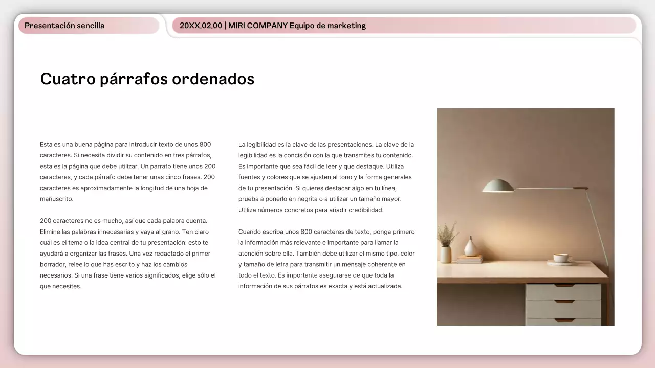 Una sencilla presentación en blanco y rosa