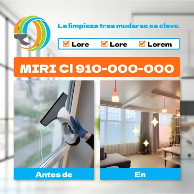 Moderno anuncio de servicio de limpieza en naranja y azul claro