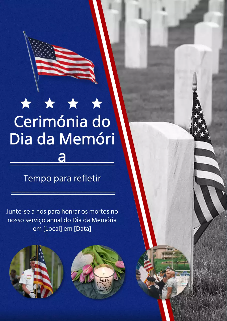 Publicidade da cerimónia clássica azul e vermelha do Dia da Memória