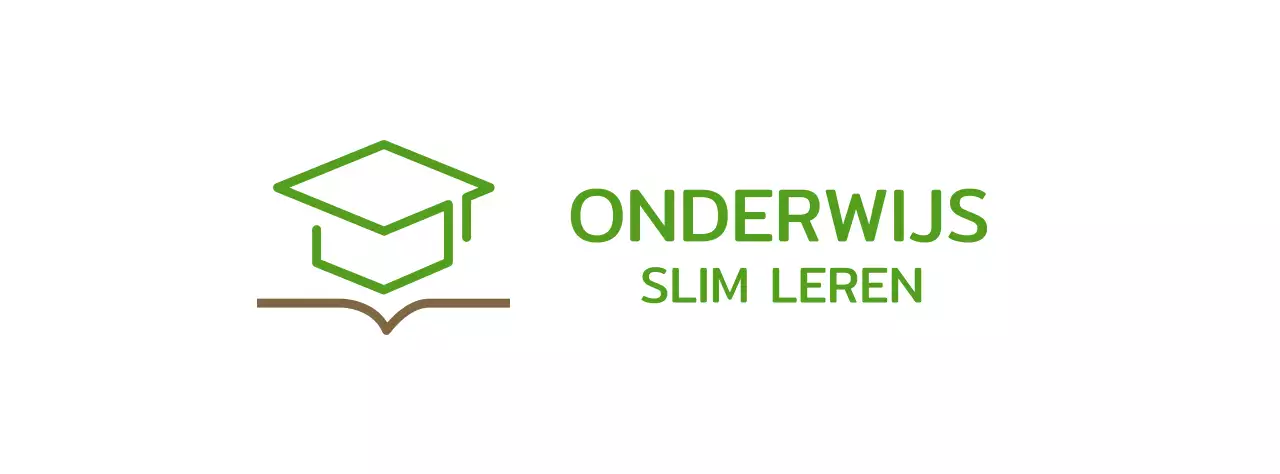 Slim leren met een groene bachelorpet en logo met boekillustratie