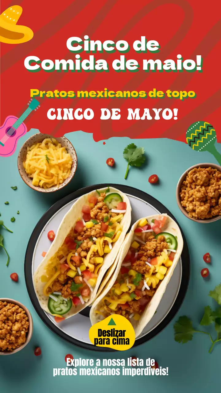 Anúncio de comida vermelha e azul para o Cinco de Mayo