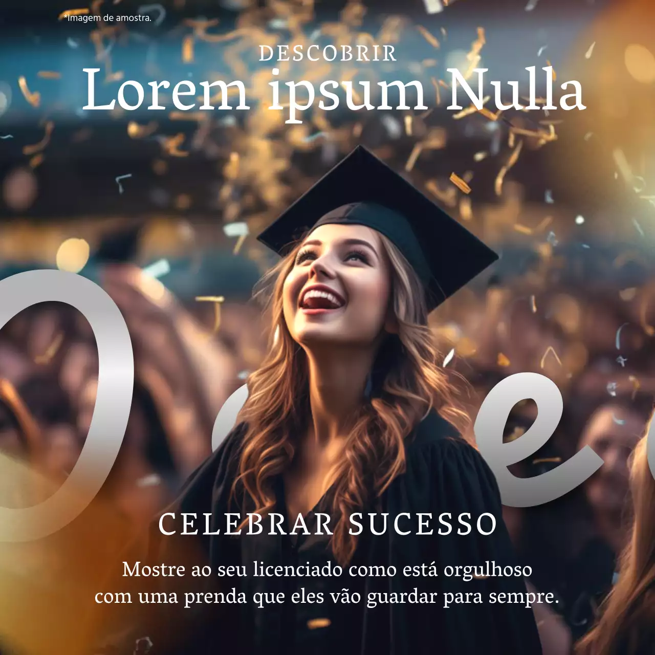 Anúncio de presente de formatura elegante em prata e ouro