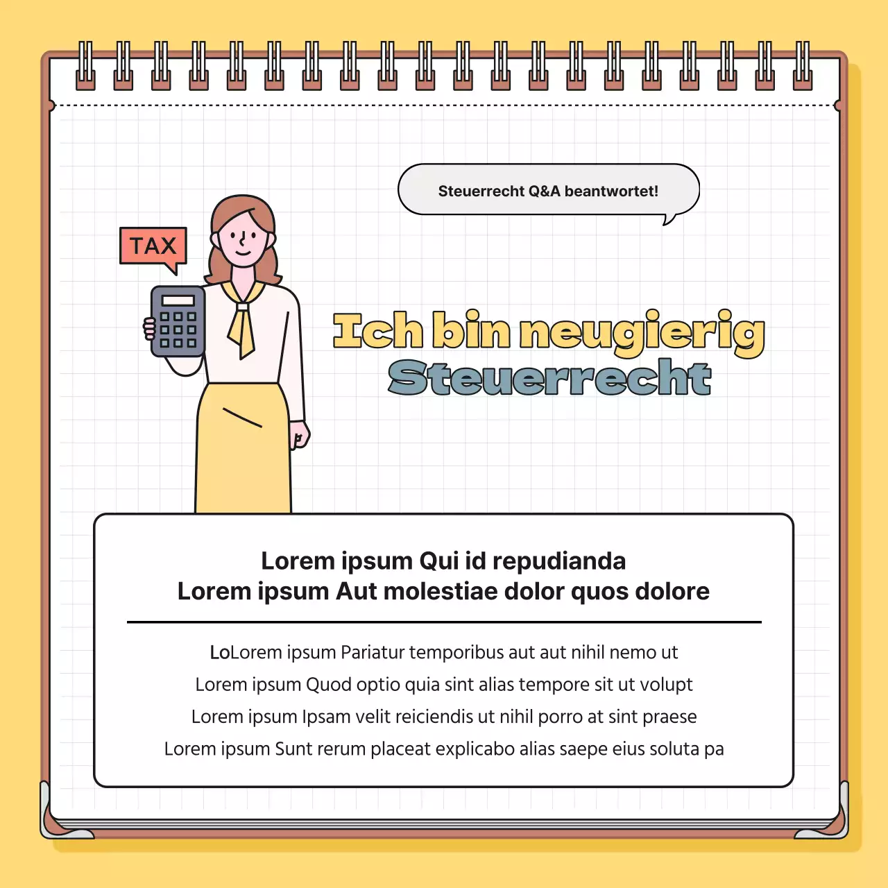 Minimalistische Steuerinformationen in Gelb und Blau