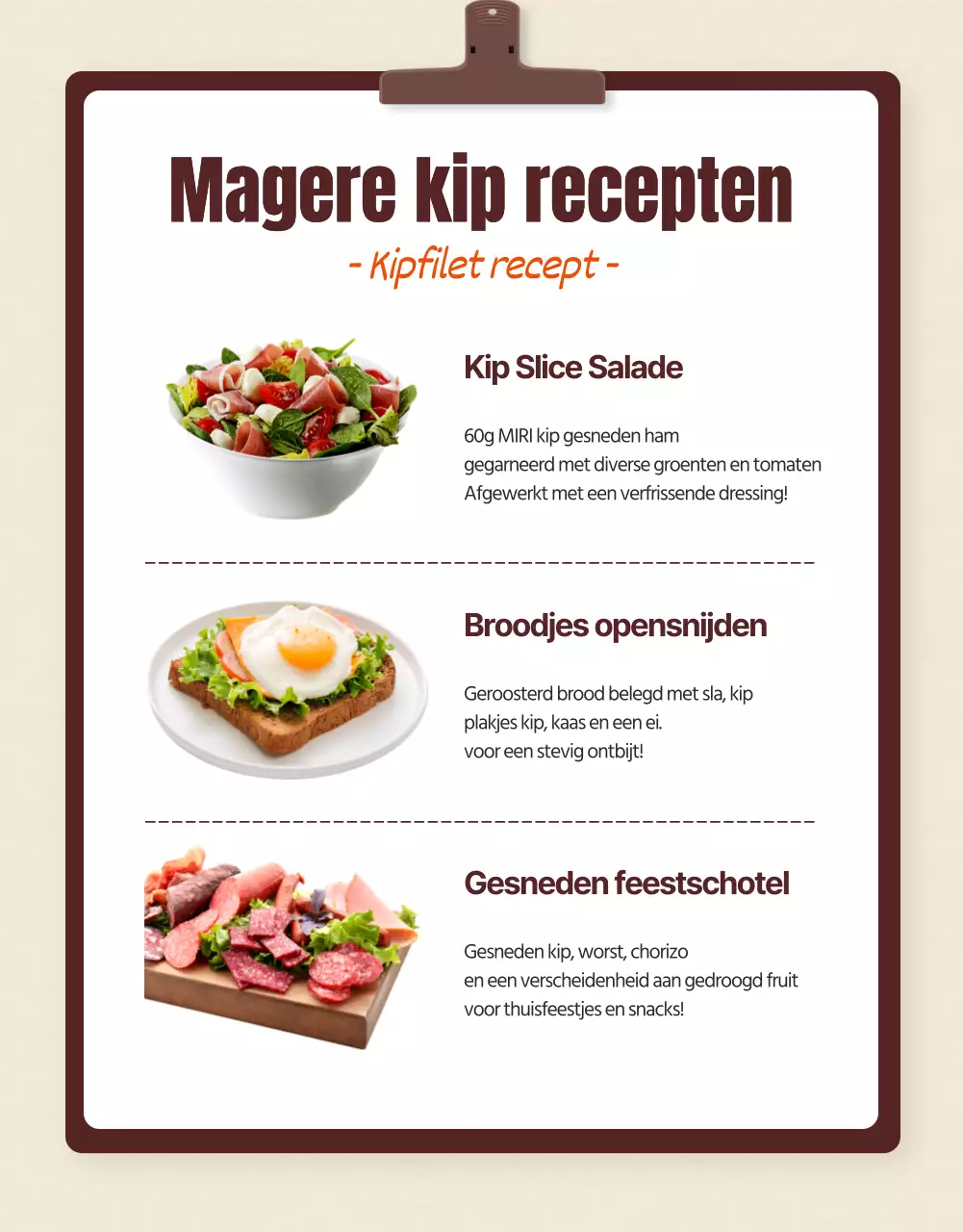 Bevorder een eenvoudig dieet kipfilet in bruin en beige