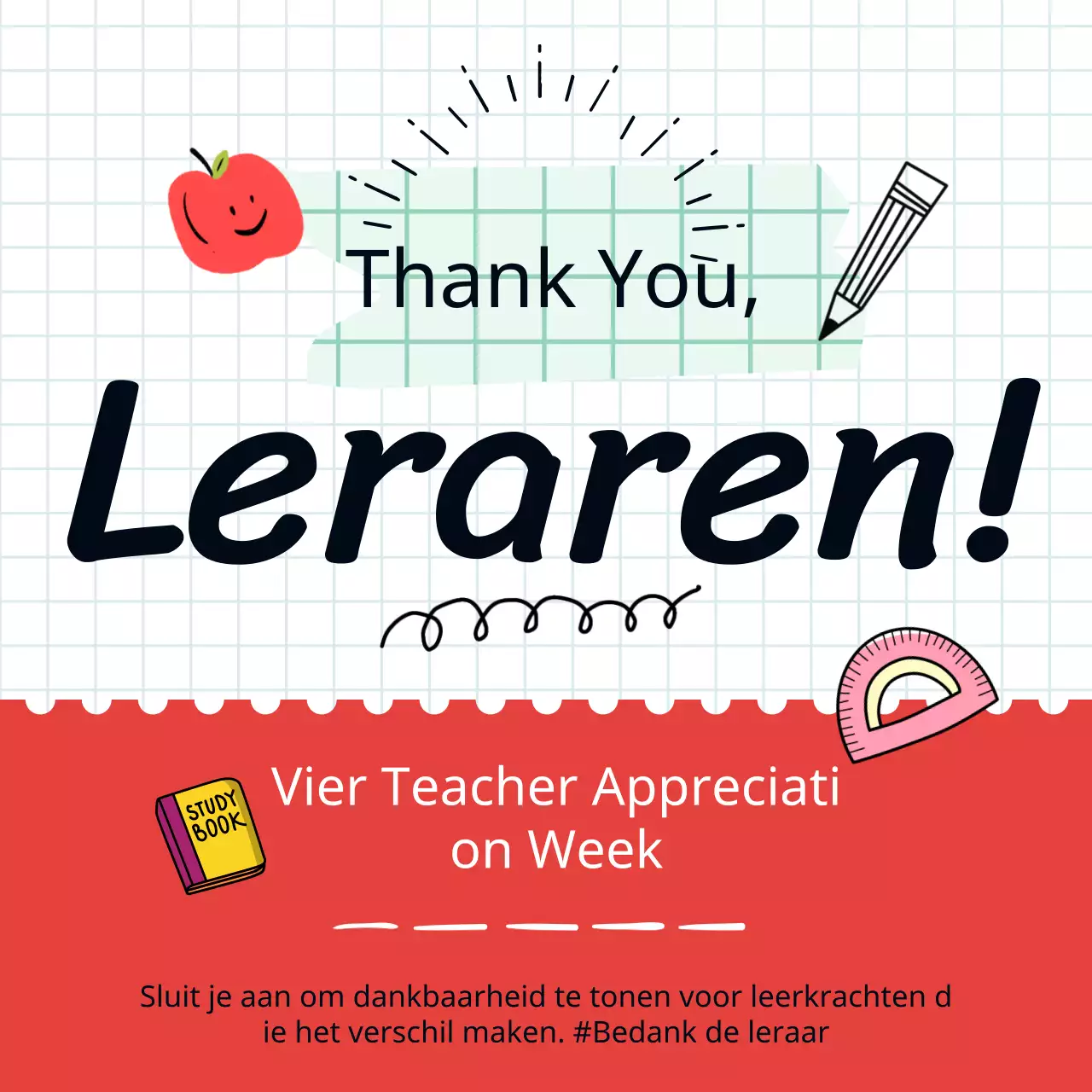 Witte en rode charmante publiciteit voor de Teachers' Appreciation Week