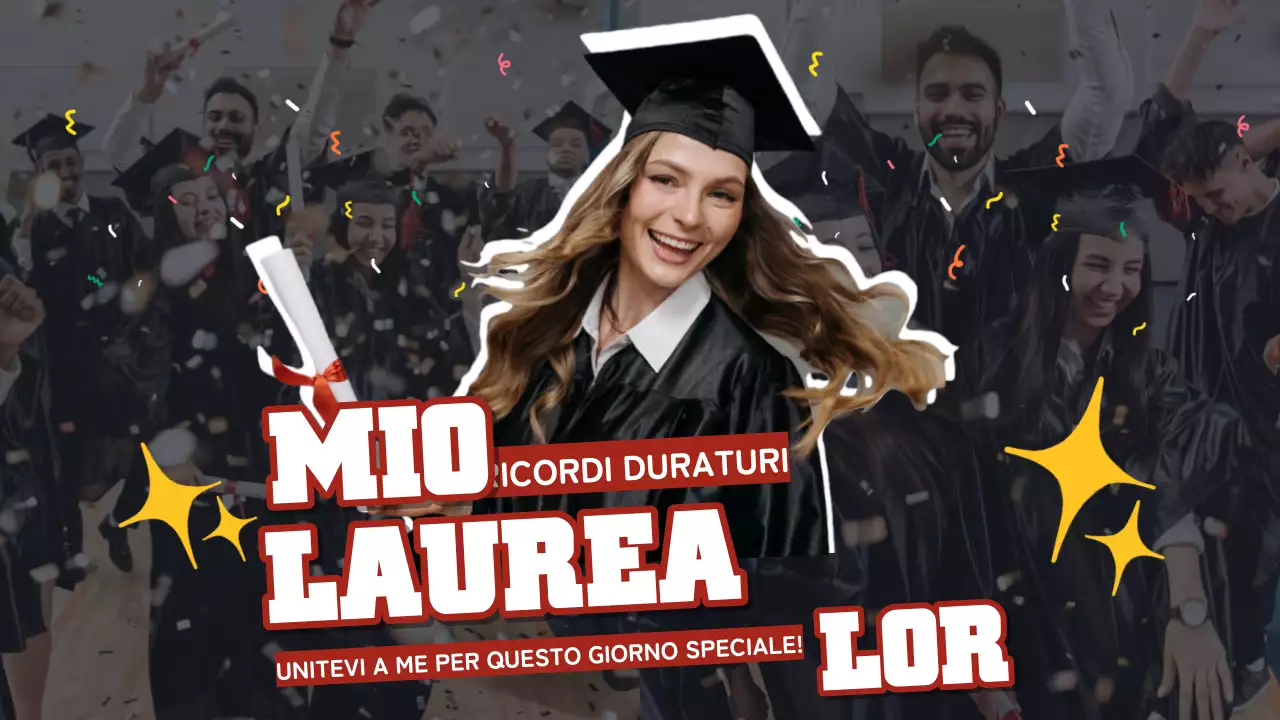 Una storia di laurea di tendenza in rosso e giallo