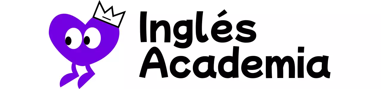 Un bonito concepto de academia de inglés con un personaje de corazón morado