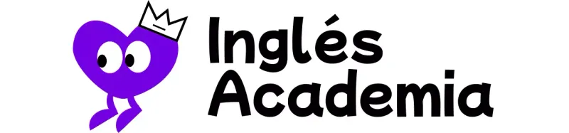 Un bonito concepto de academia de inglés con un personaje de corazón morado