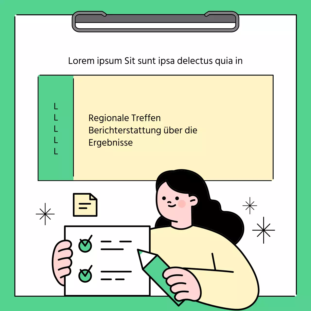 Ein einfacher grüner und gelber Bericht über die Ergebnisse der regionalen Treffen