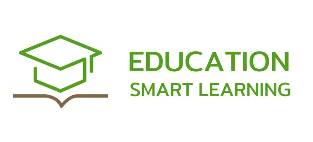Smart Learning with a green bachelor's cap and book illustration logo