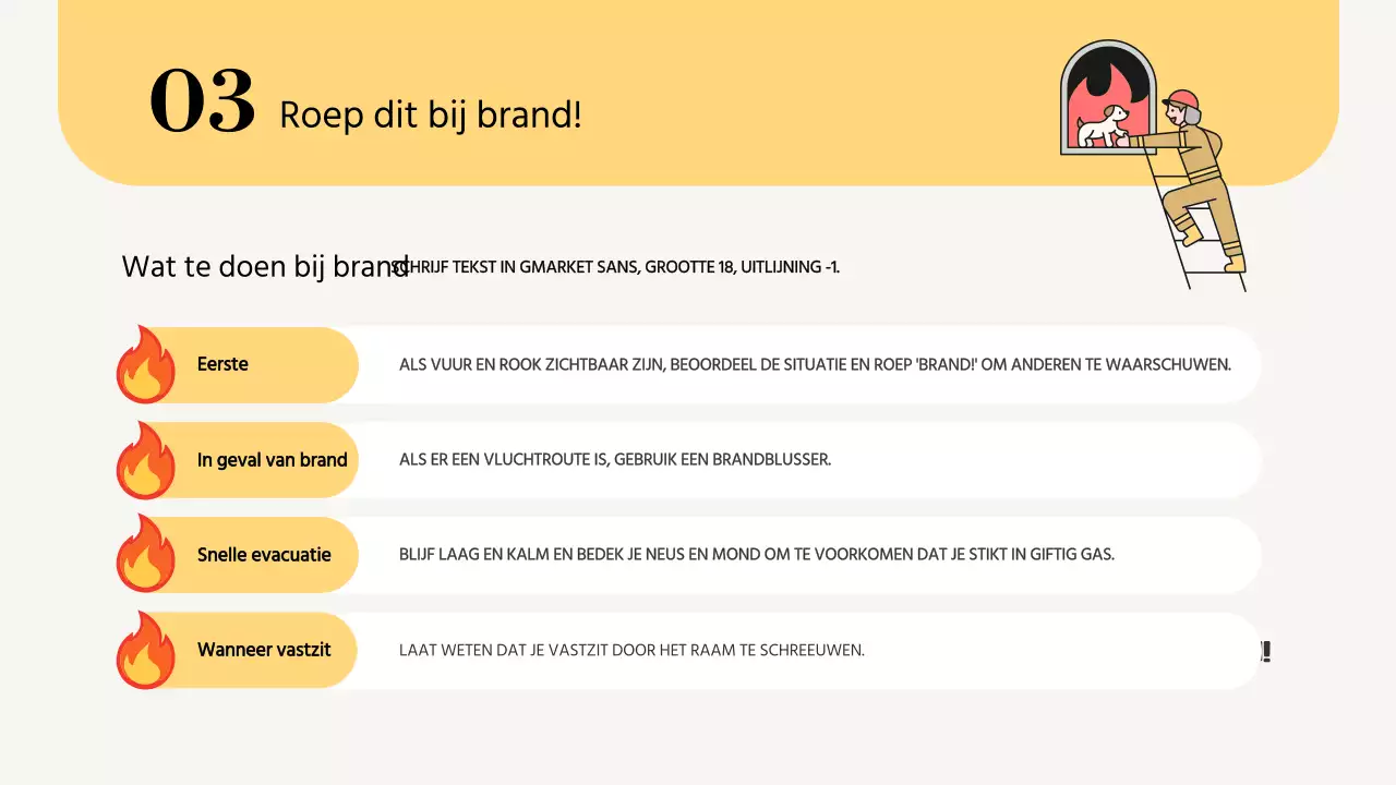 Eenvoudig, geel trainingsmateriaal voor brandveiligheid