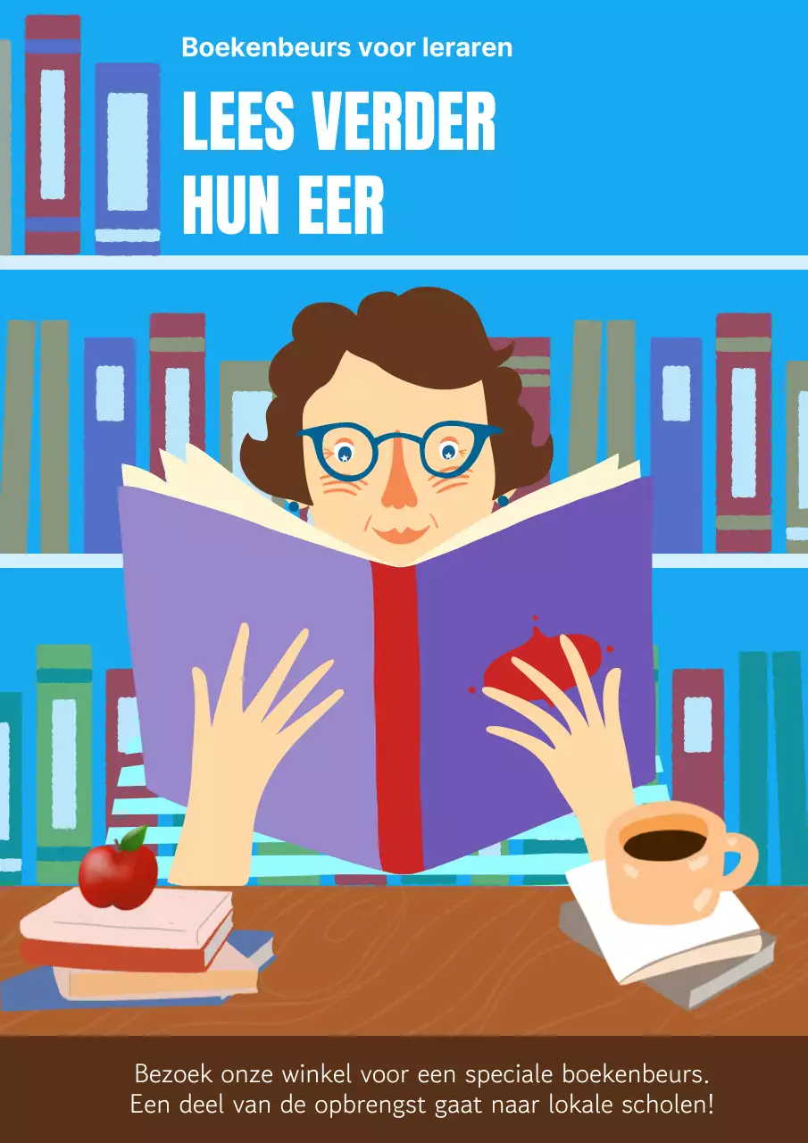 Hemelsblauwe en paarse kitscherige voorleesadvertentie voor lerarendag