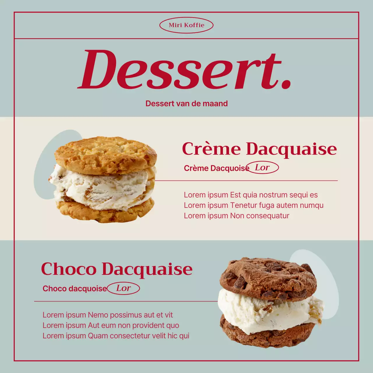 Vintage Cafe aankondiging in Mint en Rood