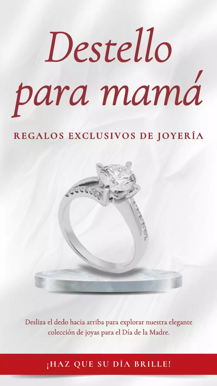 Anuncio de venta de joyas elegantes en plata y rojo para el Día de la Madre