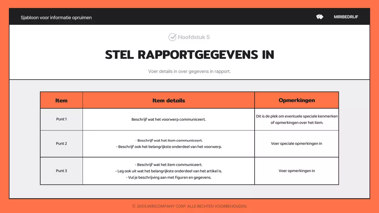 Een eenvoudig oranje-en-zwart, informatierijk rapport