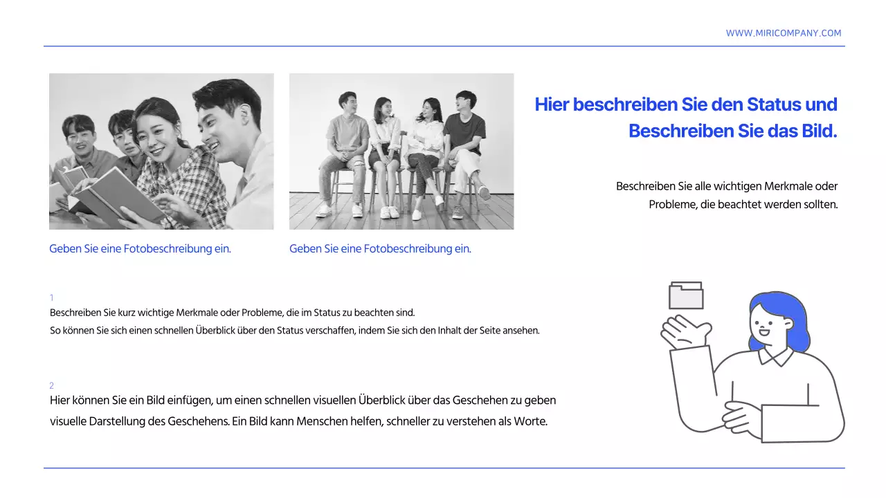 Eine einfache blau-weiße Vorlage für einen Bericht zur Informationsorganisation