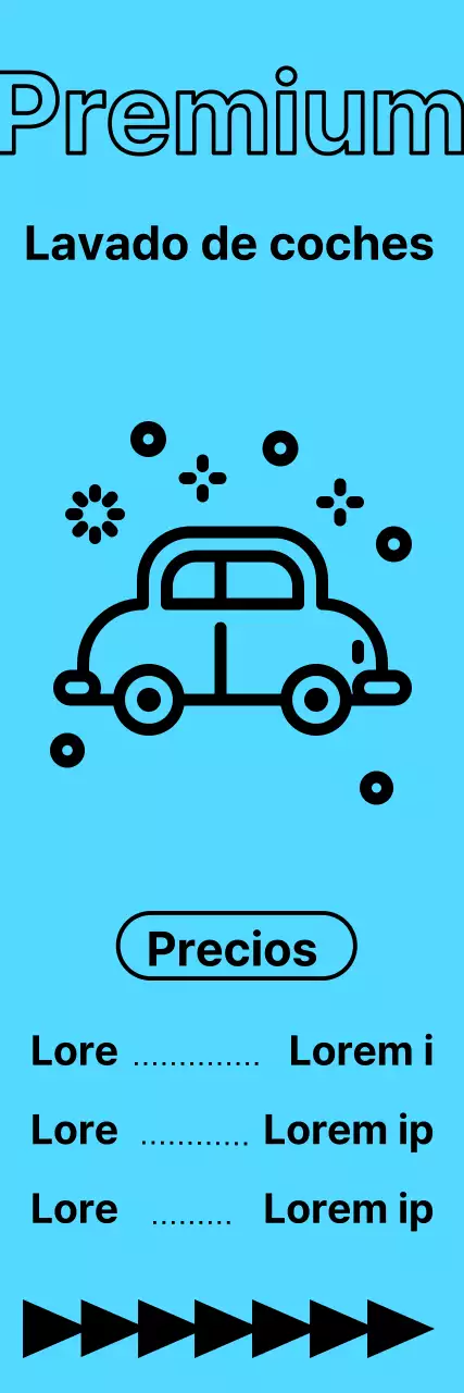 Lugares de lavado y precios en texto negro sobre fondo azul